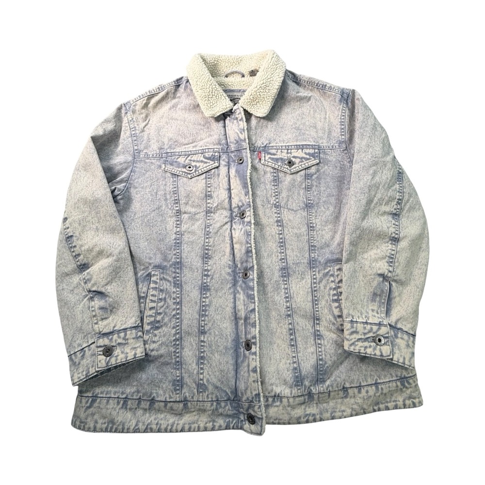 Levis Sherpa Trucker Jacket Mens XL Light Acid Wash Cotton Denim Western